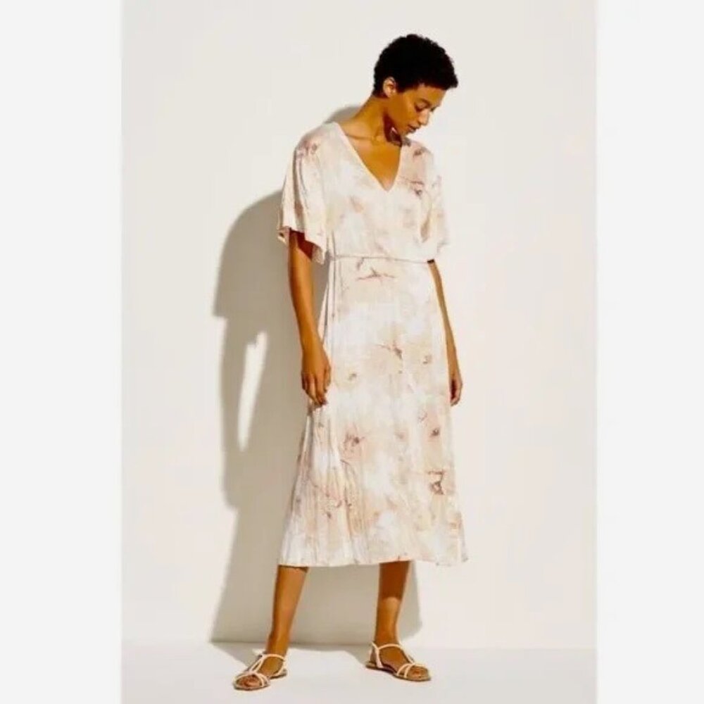 NWT VINCE CRINKLE PAINTED MAGNOLIA MIDI DRESS, LARGE